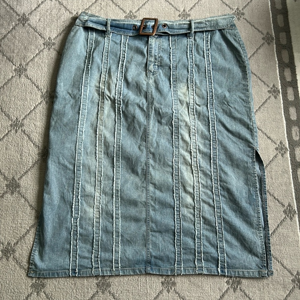 Vintage Route 66 Blue Knee-Length Pencil Jean Skirt with Side Slits